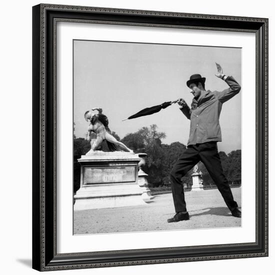 Actor Jose Pantieri Clowning around in Tuileries Gardens, Paris, 1962-null-Framed Photo