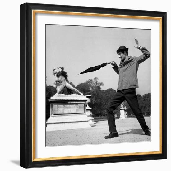 Actor Jose Pantieri Clowning around in Tuileries Gardens, Paris, 1962-null-Framed Photo