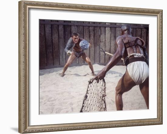 Actor Kirk Douglas Faces Actor Woody Strode in Scene From Stanley Kubrick's Film "Spartacus"-J^ R^ Eyerman-Framed Premium Photographic Print