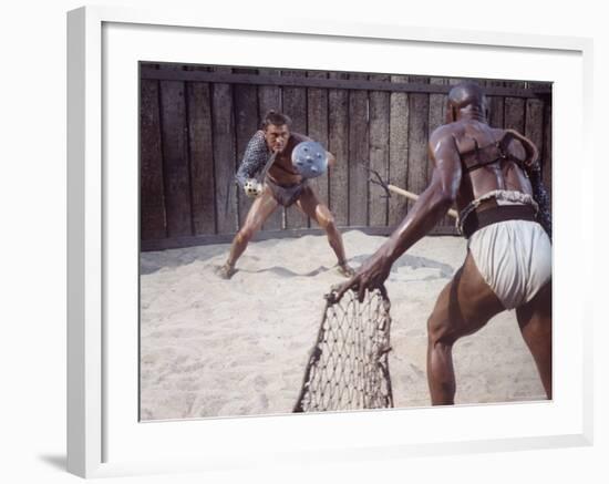 Actor Kirk Douglas Faces Actor Woody Strode in Scene From Stanley Kubrick's Film "Spartacus"-J^ R^ Eyerman-Framed Premium Photographic Print