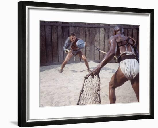 Actor Kirk Douglas Faces Actor Woody Strode in Scene From Stanley Kubrick's Film "Spartacus"-J^ R^ Eyerman-Framed Premium Photographic Print