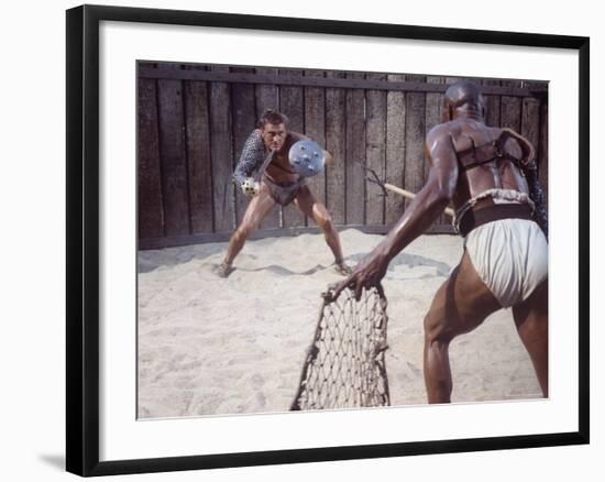 Actor Kirk Douglas Faces Actor Woody Strode in Scene From Stanley Kubrick's Film "Spartacus"-J^ R^ Eyerman-Framed Premium Photographic Print