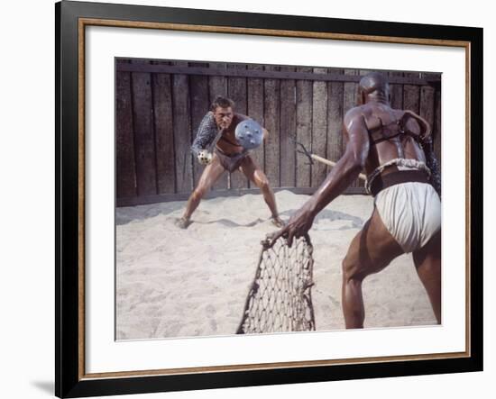 Actor Kirk Douglas Faces Actor Woody Strode in Scene From Stanley Kubrick's Film "Spartacus"-J^ R^ Eyerman-Framed Premium Photographic Print