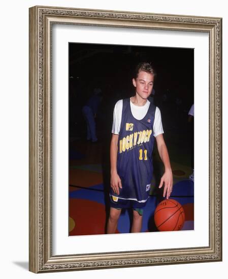 Actor Leonardo Dicaprio in Basketball Uniform-null-Framed Premium Photographic Print