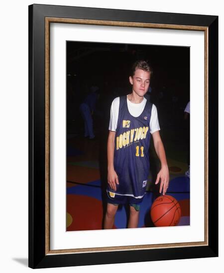 Actor Leonardo Dicaprio in Basketball Uniform-null-Framed Premium Photographic Print