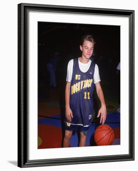 Actor Leonardo Dicaprio in Basketball Uniform-null-Framed Premium Photographic Print