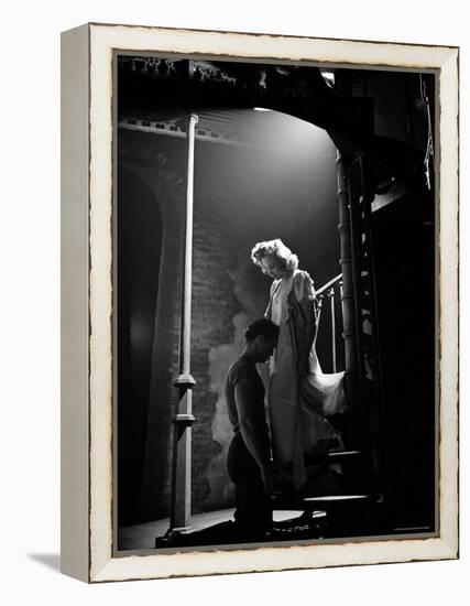 Actor Marlon Brando Kneeling before Actress Kim Hunter in Love Scene, A Streetcar Named Desire-Eliot Elisofon-Framed Premier Image Canvas