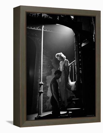 Actor Marlon Brando Kneeling before Actress Kim Hunter in Love Scene, A Streetcar Named Desire-Eliot Elisofon-Framed Premier Image Canvas