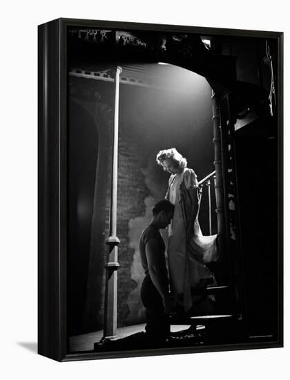 Actor Marlon Brando Kneeling before Actress Kim Hunter in Love Scene, A Streetcar Named Desire-Eliot Elisofon-Framed Premier Image Canvas