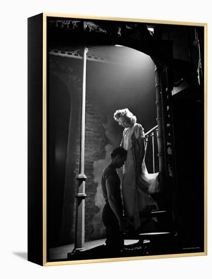 Actor Marlon Brando Kneeling before Actress Kim Hunter in Love Scene, A Streetcar Named Desire-Eliot Elisofon-Framed Premier Image Canvas