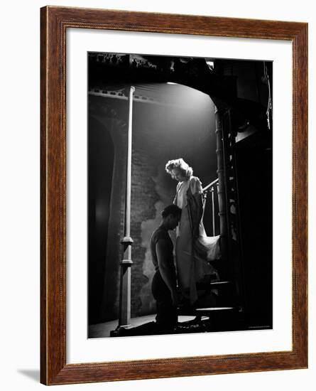 Actor Marlon Brando Kneeling before Actress Kim Hunter in Love Scene, A Streetcar Named Desire-Eliot Elisofon-Framed Premium Photographic Print