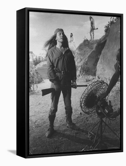 Actor Michael Ansarra as Indian Warrior Cochise Between Scenes on Set of TV Show "Broken Arrow"-Allan Grant-Framed Premier Image Canvas