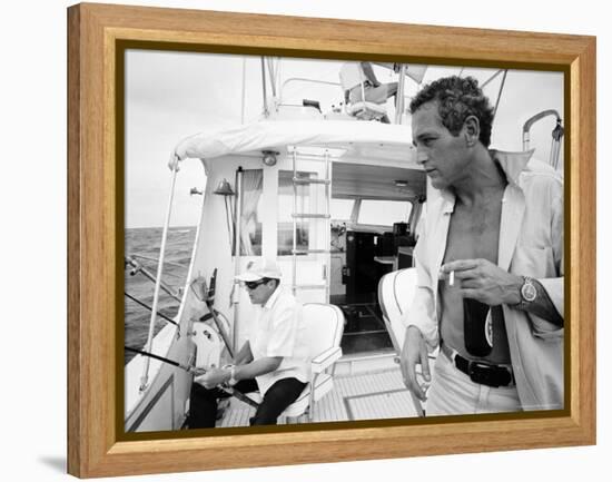 Actor Paul Newman Fishing with a Friend-Mark Kauffman-Framed Premier Image Canvas