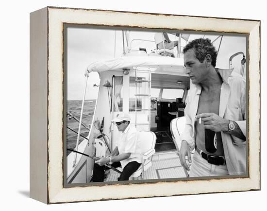 Actor Paul Newman Fishing with a Friend-Mark Kauffman-Framed Premier Image Canvas