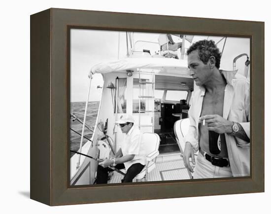 Actor Paul Newman Fishing with a Friend-Mark Kauffman-Framed Premier Image Canvas