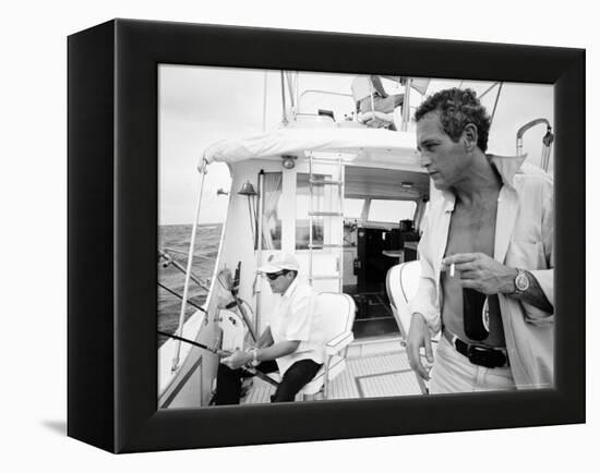 Actor Paul Newman Fishing with a Friend-Mark Kauffman-Framed Premier Image Canvas