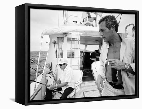 Actor Paul Newman Fishing with a Friend-Mark Kauffman-Framed Premier Image Canvas