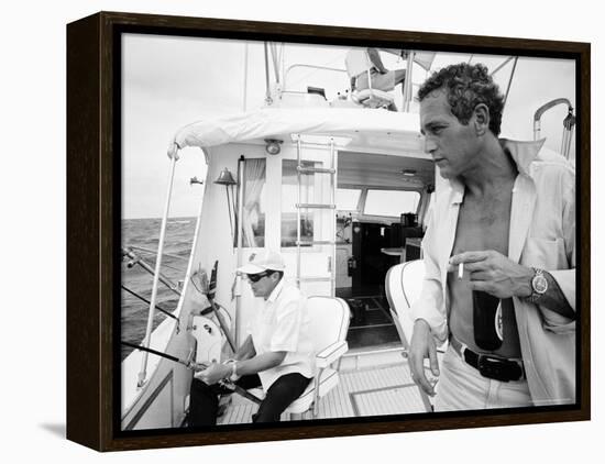 Actor Paul Newman Fishing with a Friend-Mark Kauffman-Framed Premier Image Canvas