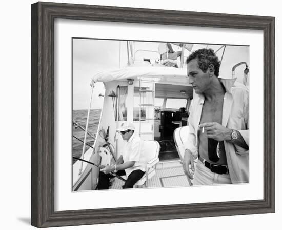 Actor Paul Newman Fishing with a Friend-Mark Kauffman-Framed Premium Photographic Print