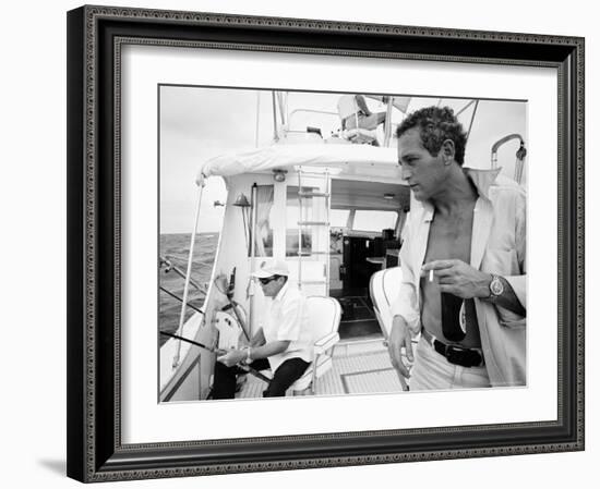 Actor Paul Newman Fishing with a Friend-Mark Kauffman-Framed Premium Photographic Print