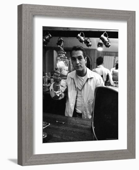 Actor Paul Newman Raising a Glass During an Informal Party-Leonard Mccombe-Framed Premium Photographic Print