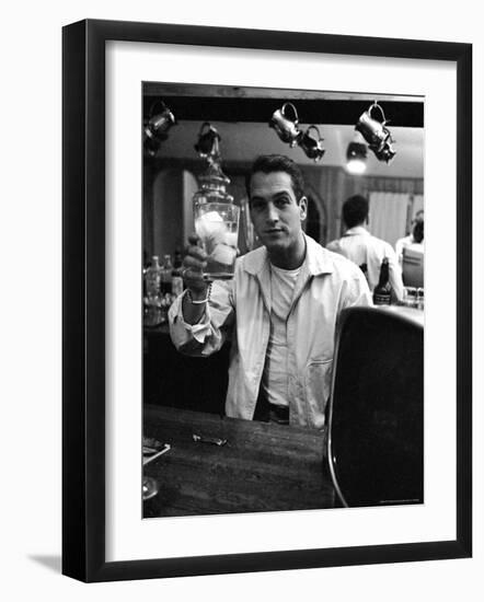 Actor Paul Newman Raising a Glass During an Informal Party-Leonard Mccombe-Framed Premium Photographic Print