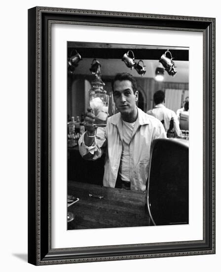 Actor Paul Newman Raising a Glass During an Informal Party-Leonard Mccombe-Framed Premium Photographic Print