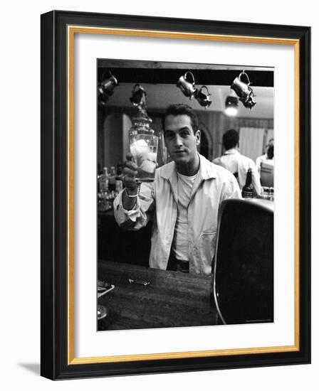 Actor Paul Newman Raising a Glass During an Informal Party-Leonard Mccombe-Framed Premium Photographic Print