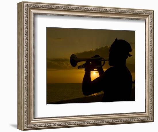 Actor Playing the Trumpet at Sunset, Trinidad, Cuba, West Indies, Central America-Michael Runkel-Framed Photographic Print