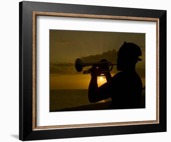 Actor Playing the Trumpet at Sunset, Trinidad, Cuba, West Indies, Central America-Michael Runkel-Framed Photographic Print