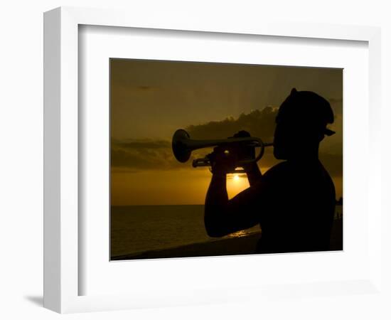 Actor Playing the Trumpet at Sunset, Trinidad, Cuba, West Indies, Central America-Michael Runkel-Framed Photographic Print