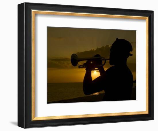 Actor Playing the Trumpet at Sunset, Trinidad, Cuba, West Indies, Central America-Michael Runkel-Framed Photographic Print