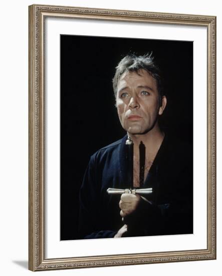 Actor Richard Burton Gripping Hilt of Sword During Scene from "Hamlet" on Broadway-George Silk-Framed Premium Photographic Print