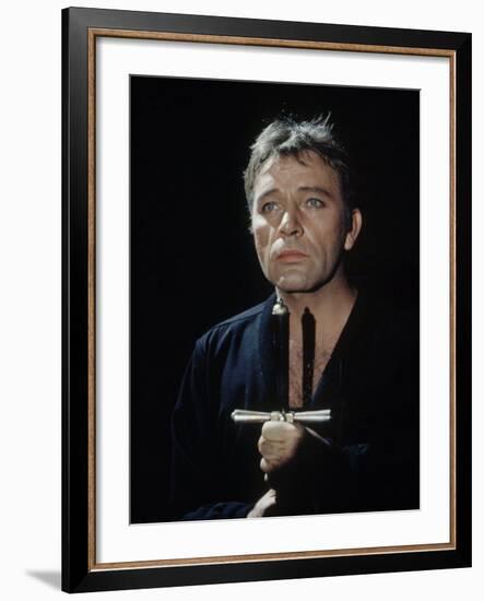 Actor Richard Burton Gripping Hilt of Sword During Scene from "Hamlet" on Broadway-George Silk-Framed Premium Photographic Print