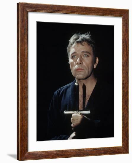 Actor Richard Burton Gripping Hilt of Sword During Scene from "Hamlet" on Broadway-George Silk-Framed Premium Photographic Print