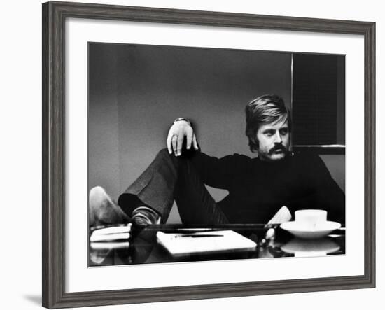 Actor Robert Redford Brooding While Conferring with His Agent-John Dominis-Framed Premium Photographic Print