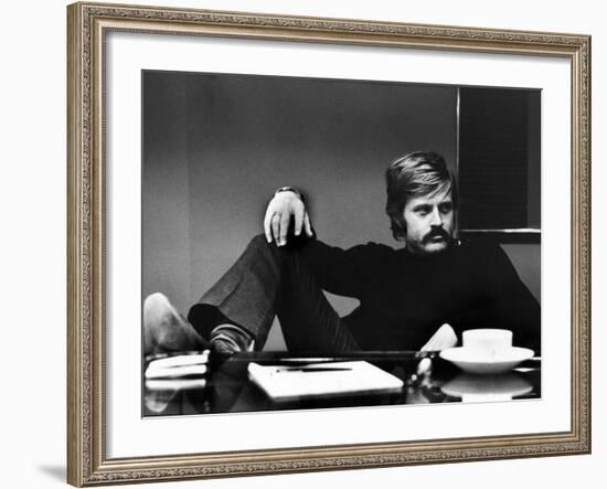 Actor Robert Redford Brooding While Conferring with His Agent-John Dominis-Framed Premium Photographic Print