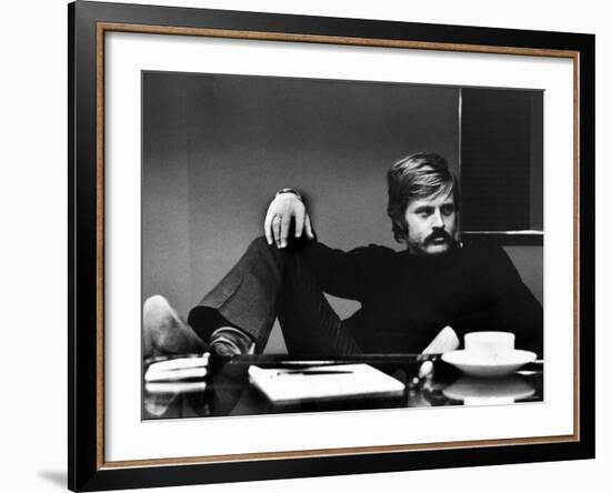 Actor Robert Redford Brooding While Conferring with His Agent-John Dominis-Framed Premium Photographic Print