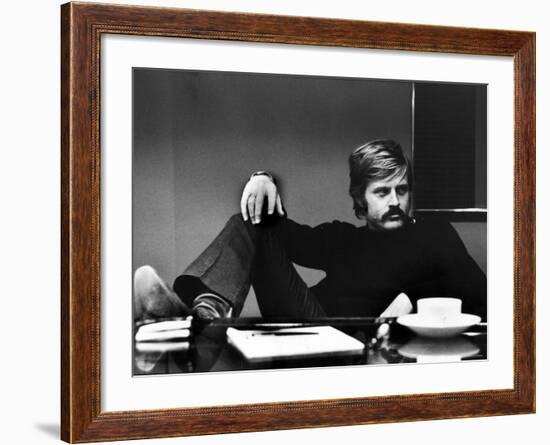 Actor Robert Redford Brooding While Conferring with His Agent-John Dominis-Framed Premium Photographic Print