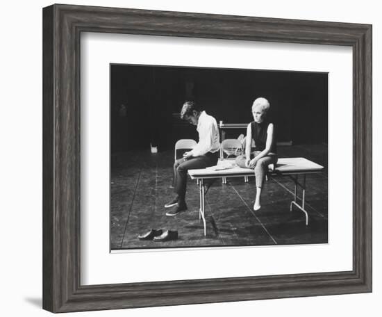 Actor/Singer Sammy Davis Jr. with Actress Paula Wayne During Rehearsal of "Golden Boy"-Leonard Mccombe-Framed Photographic Print