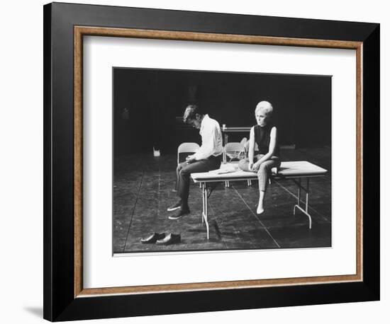 Actor/Singer Sammy Davis Jr. with Actress Paula Wayne During Rehearsal of "Golden Boy"-Leonard Mccombe-Framed Photographic Print