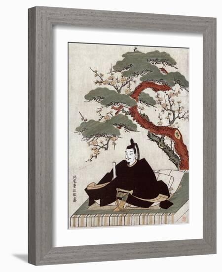 Actor Sugawara Sitting on a Platform Tree, Japanese Wood-Cut Print-Lantern Press-Framed Art Print