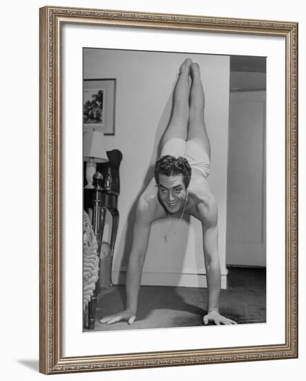 Actor Victor Mature Exercising to Keep Fit-Alfred Eisenstaedt-Framed Premium Photographic Print