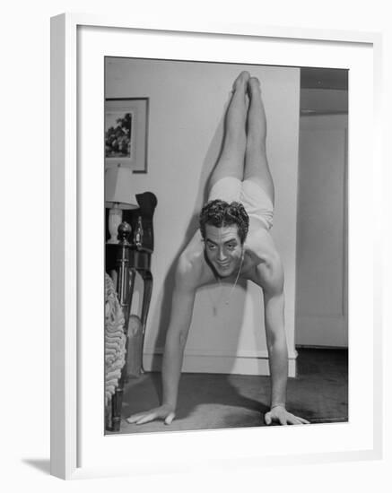 Actor Victor Mature Exercising to Keep Fit-Alfred Eisenstaedt-Framed Premium Photographic Print