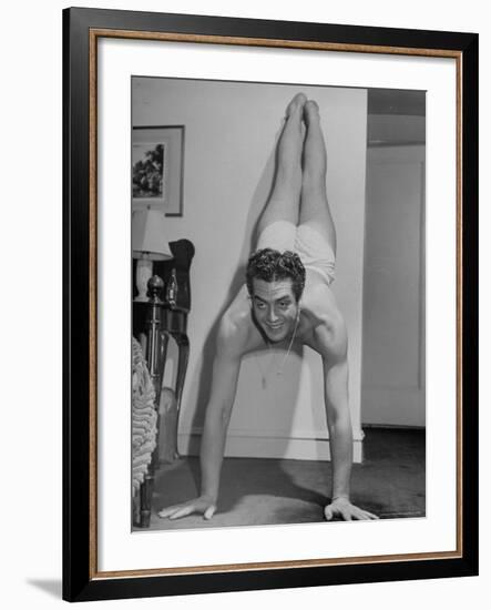 Actor Victor Mature Exercising to Keep Fit-Alfred Eisenstaedt-Framed Premium Photographic Print