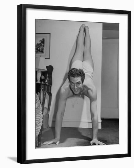 Actor Victor Mature Exercising to Keep Fit-Alfred Eisenstaedt-Framed Premium Photographic Print