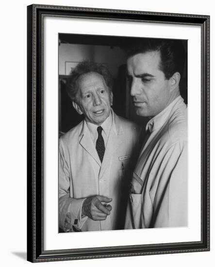 Actor Vincent Edwards with Actor Sam Jaffe as He Appears in Television Program Ben Casey-Ralph Crane-Framed Premium Photographic Print