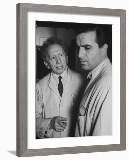 Actor Vincent Edwards with Actor Sam Jaffe as He Appears in Television Program Ben Casey-Ralph Crane-Framed Premium Photographic Print