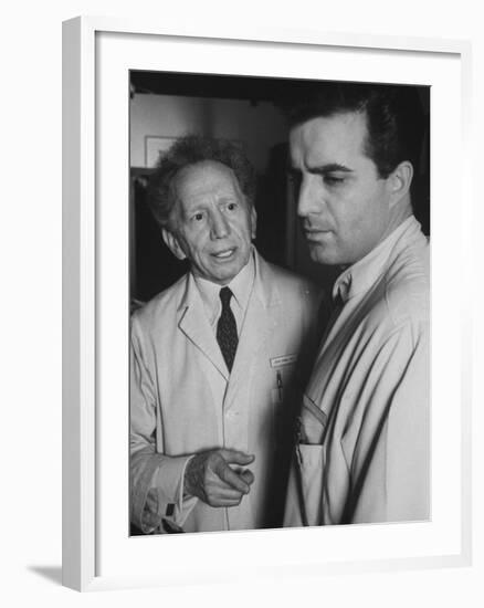 Actor Vincent Edwards with Actor Sam Jaffe as He Appears in Television Program Ben Casey-Ralph Crane-Framed Premium Photographic Print