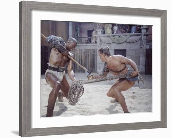 Actor Woody Strode Squaring Off Against Actor Kirk Douglas in Gladiator Battle in "Spartacus"-J^ R^ Eyerman-Framed Premium Photographic Print